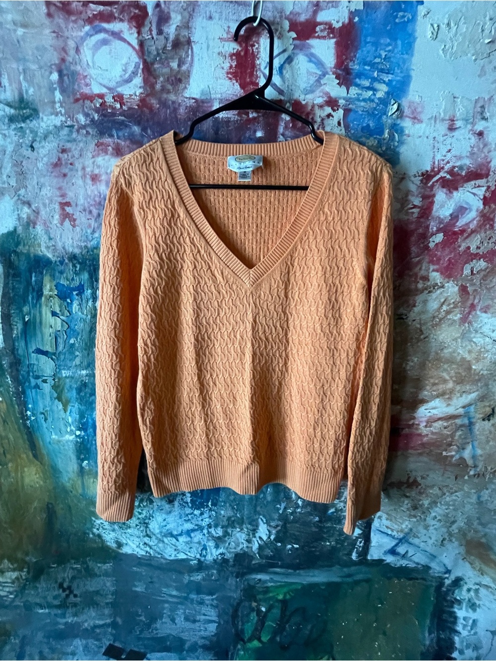 Talbots Peach V-Neck Cable Knit Sweater